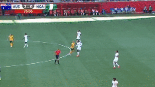 Sam Kerr is elbowed by Nigeria’s Ugo Njoku during one of the Matildas’ 2015 Women’s World Cup games in Canada.