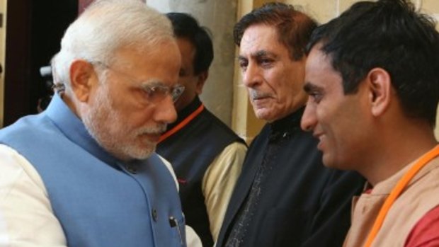 Balesh Dhankhar shakes hands with Indian Prime Minister Narendra Modi in Sydney in an image from Dhankhar’s now removed website.