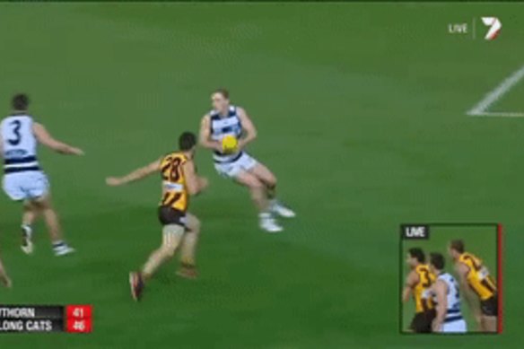 Back in the day: Joel Selwood is caught high.