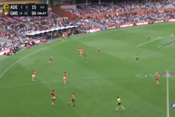 Adelaide’s Brodie Smith leapt high for a mark and fell heavily.