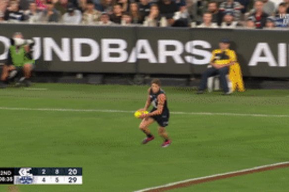 Charlie Curnow boots one of his five goals.
