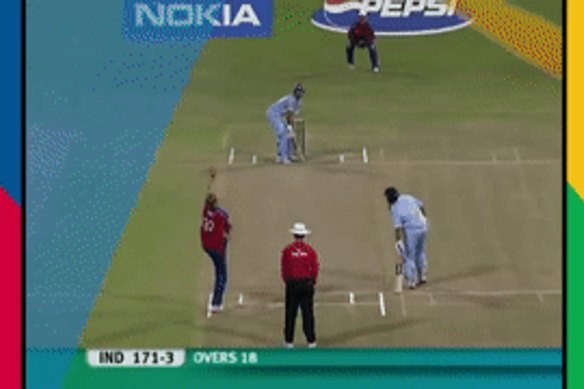 The first delivery which went into the crowd.