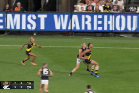 Richmond’s Shai Bolton has a big highlights reel. including this mark from round one.