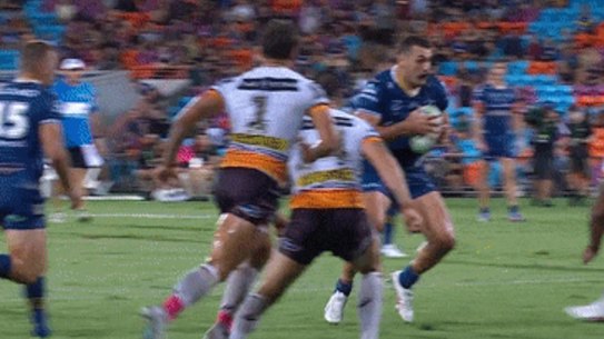 The alleged hip-drop tackle on Reagan Campbell-Gillard.