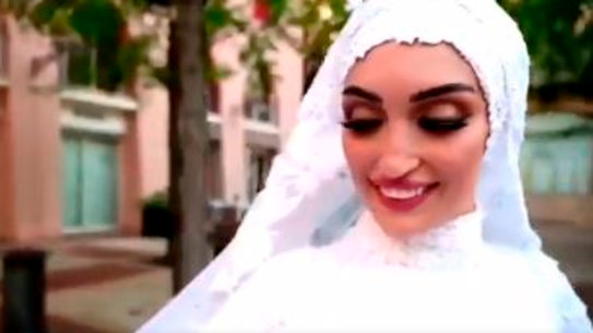 Scenes from Lebanese bride Israa Seblani's wedding video which was filmed when the massive explosion occurred.