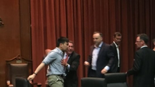 An image from a 2015 Maribyrnong City Council meeting which erupted into a brawl over Yarraville parking meters.