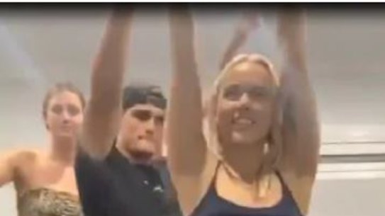 TikTok stills which show Nathan Cleary dancing with a group of women at his home.