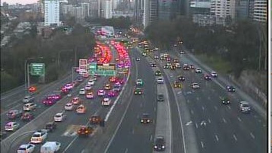 Queues approaching the Harbour Tunnel on Friday afternoon.