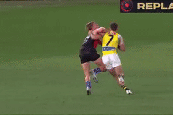 Liam O’Connell was concussed in this incident against the Tigers.