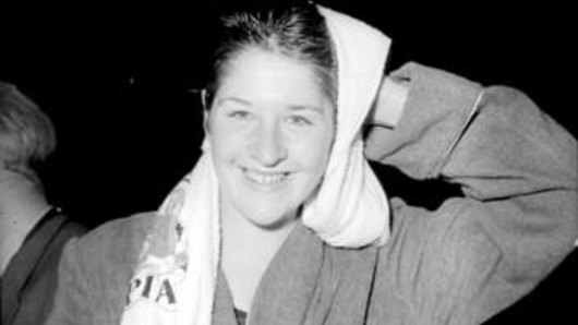 Dawn Fraser at the 1956 Melbourne Olympics. Fraser won four Olympic gold medals during her career.