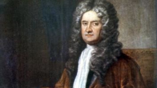 Sir Isaac Newton, with his big, formal wig, around 1703.