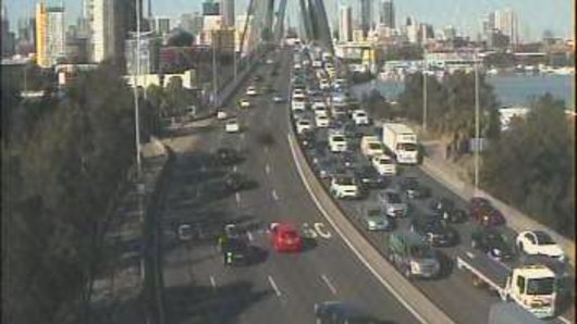 Traffic banked up on the Anzac Bridge after a multi-vehicle crash on Wednesday.