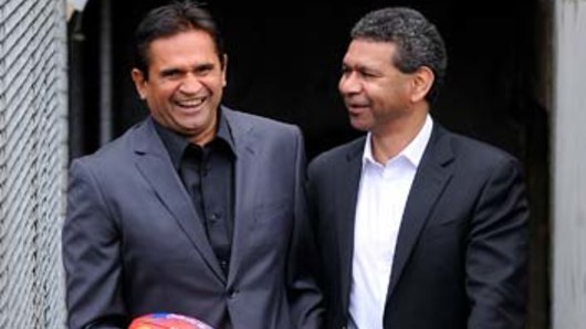 Nicky Winmar and Gilbert McAdam at Victoria Park in 2017.