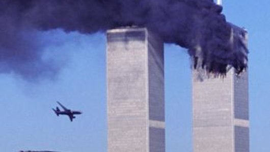 Hijacked United Airlines Flight 175 nears the south tower of the World Trade Centre.