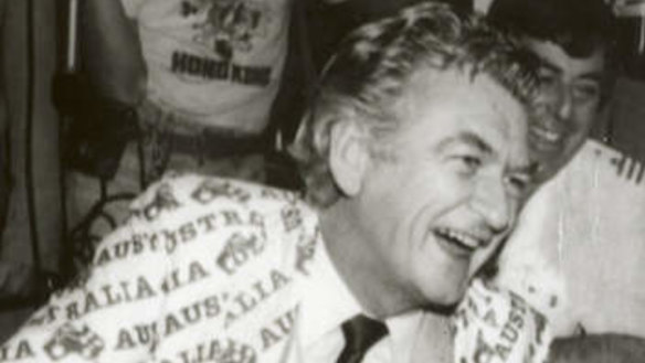 Hawke celebrating the America's Cup win in 1983.