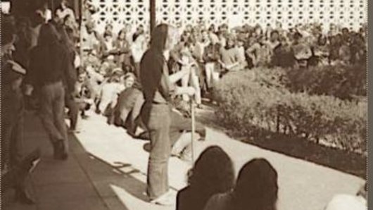 The student union forum area outside the Schonell Theatre circa mid-1970s.