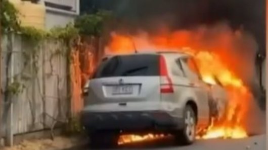 The car was set on fire in Wavell Heights after the alleged hit and run in Chermside.