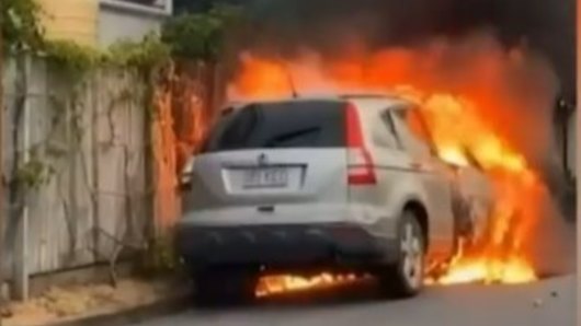 The car was set on fire in Wavell Heights after the alleged hit and run in Chermside.