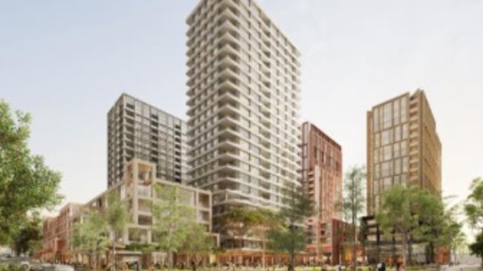 The winning design, by Turner Studio, for a 1191-apartment development proposal in Five Dock, which would see buildings of 30 storeys come to the suburb.
