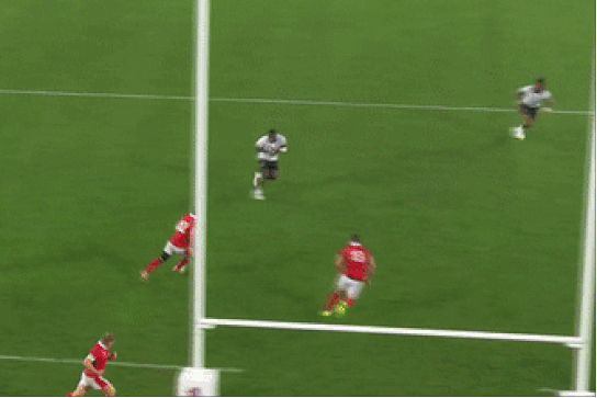Semi Radradra’s bombed try against Wales.
