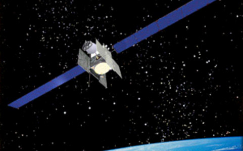 An artist's rendering of the Spaceway-1 satellite.