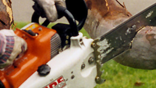 Man swings revving chainsaw from back of moving car in Brisbane