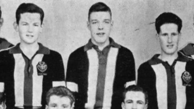 George Pell (centre) in the team photo for St Patrick’s College 1956 First XVIII Football team.