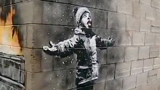 Snow or ash? Banksy's new mural references Port Talbot's air pollution.