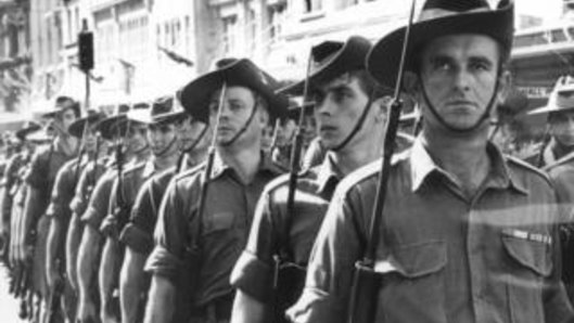 7th Battalion R.A.R.  march through the streets of Sydney on their return from the Vietnam War on April 29, 1968.