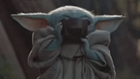Sipping Baby Yoda.