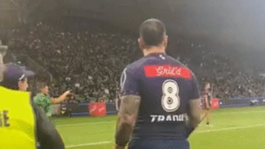 Melbourne Storm Nelson Asofa-Solomona slapping himself.