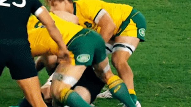 David Pocock wins the race to the ball.