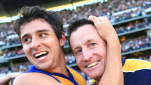 Andrew Embley with John Worsfold, then coach of the Eagles, in 2006.