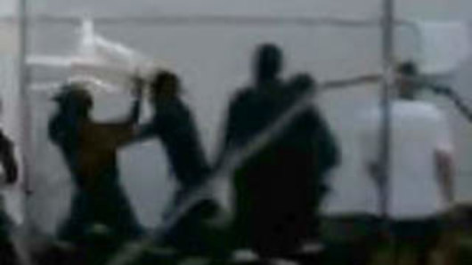 A still from a video recording of the riots inside the Manus Island detention centre in February 2014.