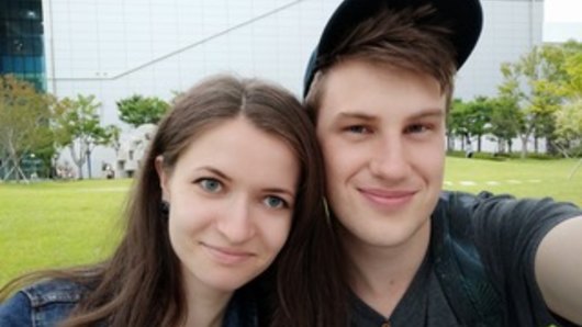 In love but out of luck with the government: Declan Clarke and fiancee Anastasiia Bazykina. 