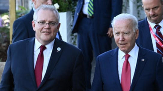 Prime Minister Scott Morrison and US President Joe Biden met for the first time in Cornwall in June. 
