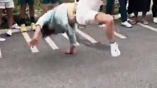 Australia’s Olympic breakdancer Raygun celebrates with teammates ahead of the Paris 2024 closing ceremony.