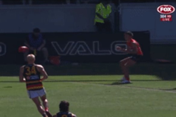 Adelaide’s Shane McAdam lays the bump in question.