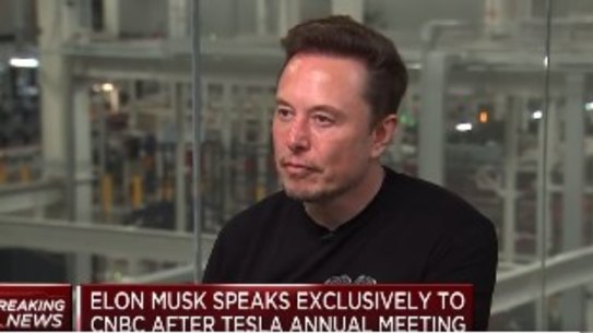 Elon Musk being interviewed on CNBC.