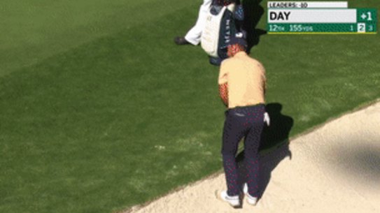 Jason Day putts into water at the US Masters.