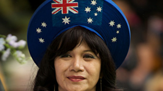 Kim Thien Truong wears an outfit she made  for a citizenship ceremony in Sunshine, Victoria, last year.