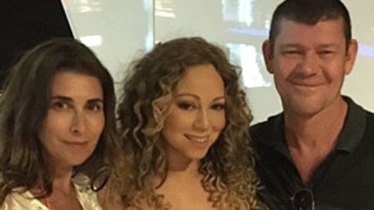 Jodhi Meares with her ex-husband James Packer and his then girlfriend, Mariah Carey in 2015.