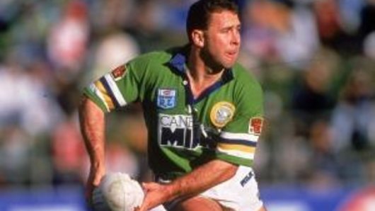 Green machine man: Ricky Stuart during his playing days for Canberra.