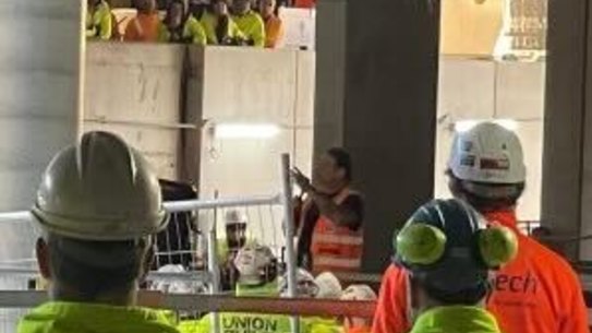 Former construction union boss John Setka addresses a worker rally in Melbourne.
