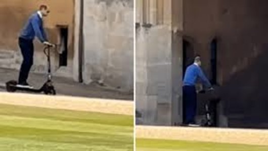 Prince William rides an electric scooter at Windsor Castle.
