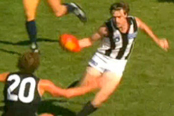 Mick McGuane weaves past Fraser Brown in his all-time classic goal in 1994.
