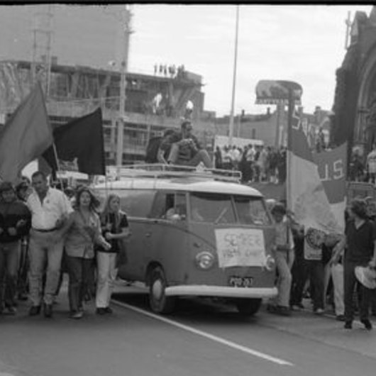 Demonstrators during Vietnam Moratorium, Brisbane, 1970.
