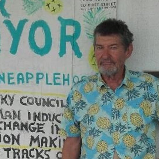 Rockhampton mayoral candidate Chris “Pineapple” Hooper has a shop on East Street that is used as a community centre.