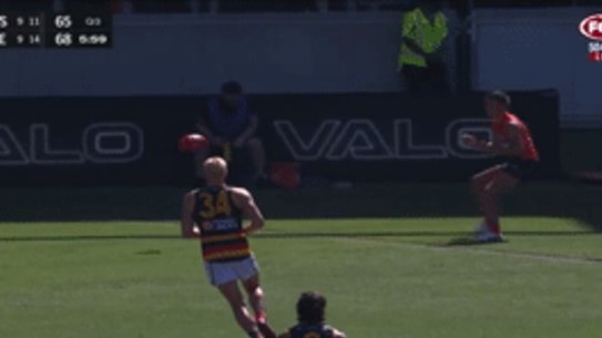 Adelaide’s Shane McAdam lays the bump in question.