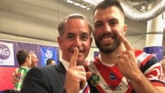 Mind games: The so-called coach whisperer Bradley Charles Stubbs with James Tedesco after the Roosters' grand final win last year.